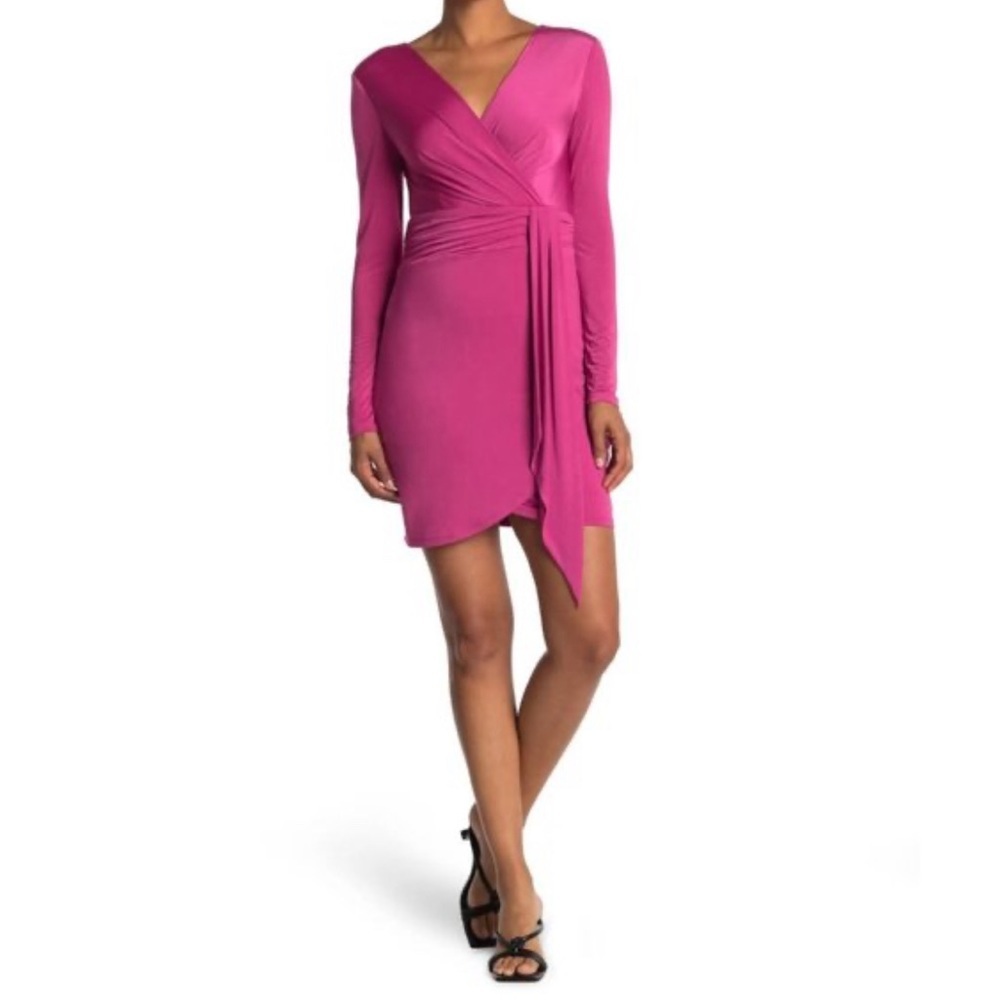 GUESS Women's Long Sleeve V-Neck Pink Wrap Dress Size 2 NEW HSH